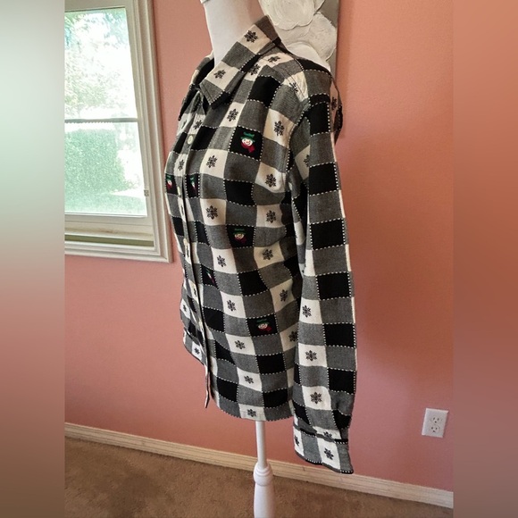 VTG 90s Buffalo plaid rustic Christmas snowman cottagecore button down top 18/20 - Picture 4 of 9